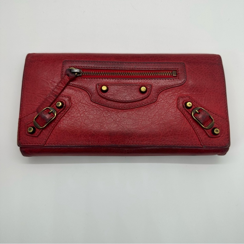 Balenciaga Red Agneau Classic Hardware Money Long Continental Wallet